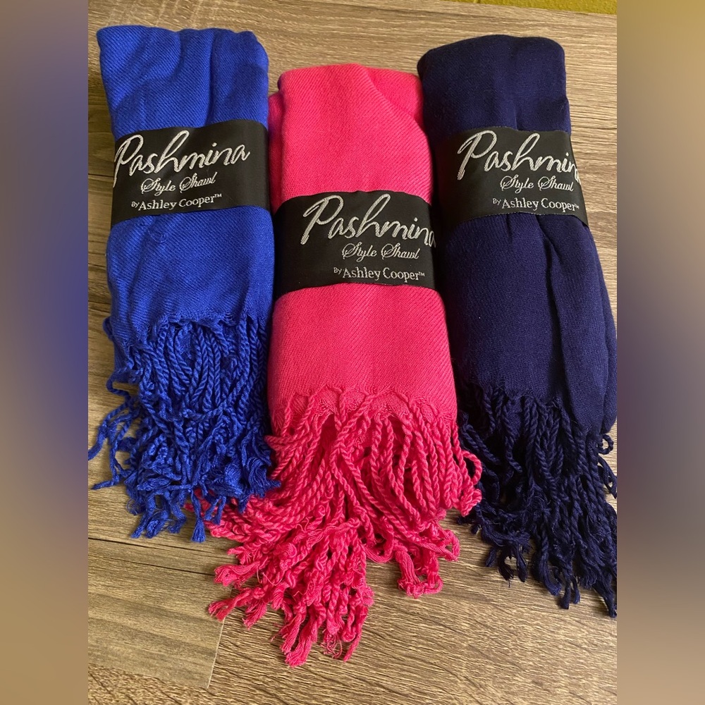 NWT 3 Pashmina Shawl Scarf Wraps -  Royal blue, Navy Blue, Pink